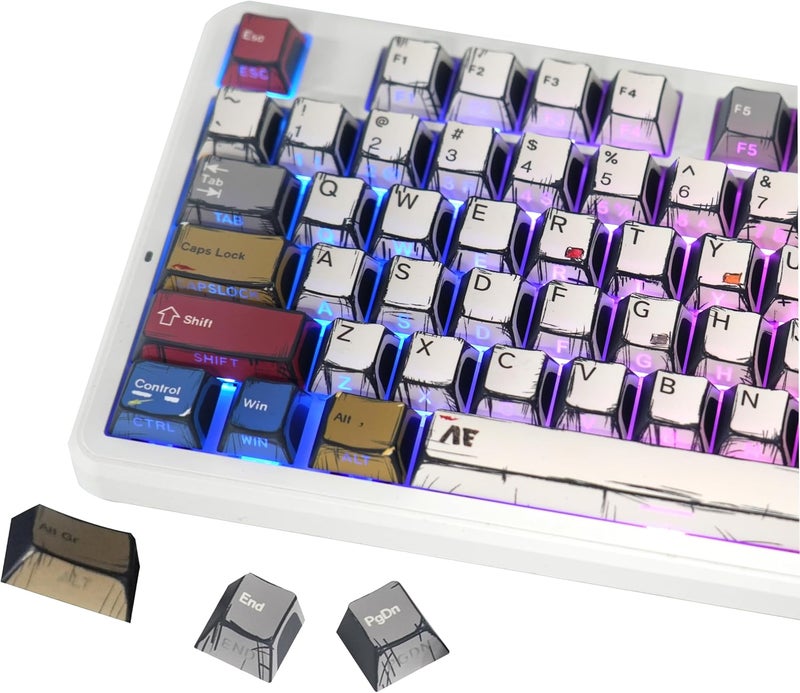 FunHub Retro PBT Keycaps,Anime Themed Japanese Manga Key Caps,Cherry Profile Shine Through Side Printed Keycaps 137 Keys Set for 60 65 75 100 Percent MX Switches Double Shot Backlit Keyboard-Colorful - Image 1